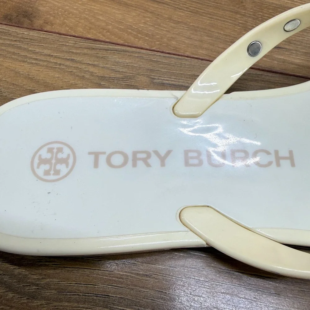 Tory Burch Jelly Studded Flip Flops Womens 7 Off White Vacation Travel Pool